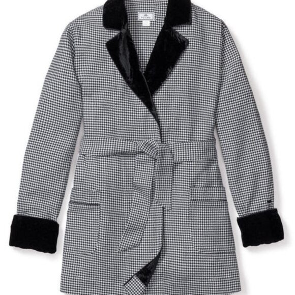 Petite Plume Other - Petite Plume Women's Flannel Car Coat Robe Velvet Trim West End Houndstooth L